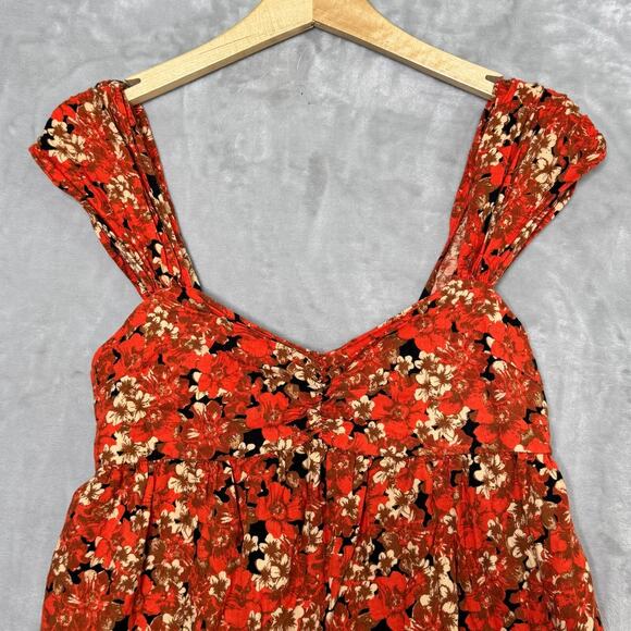 Free People Pattern Play Mini Dress Womens Small Orange Floral Linen Blend - Picture 7 of 12